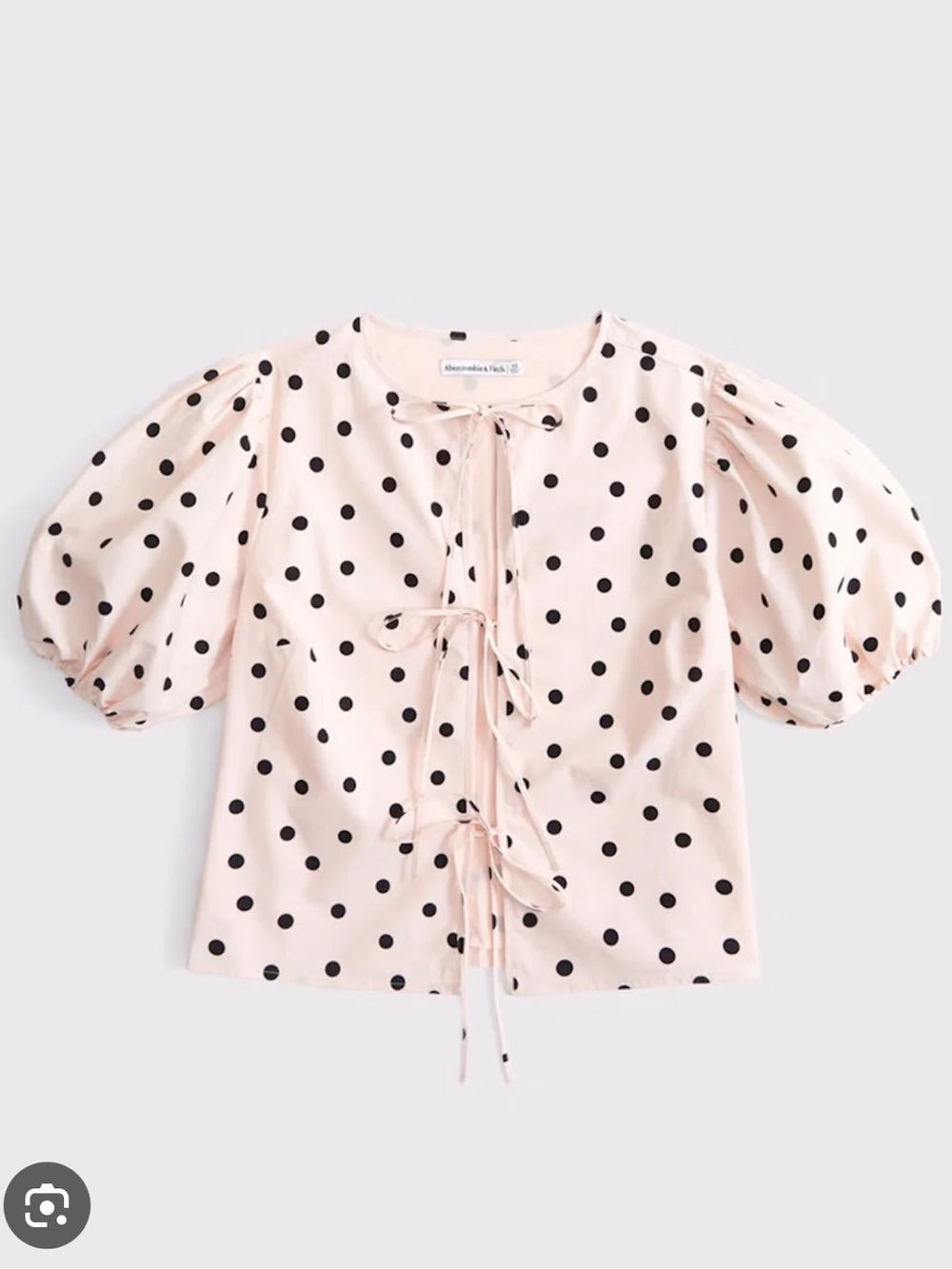 Abercrombie & Fitch Blush Pink Polka Dot Tie-Front Puff Sleeve Top